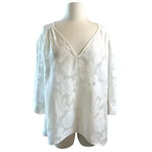 THREE EIGHTY TWO Sheer Floral Jacquard V-Neck Blouse Size M Casual Luxe Feminine